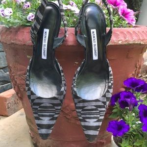 Manila Blahnik handmade black and grey heels